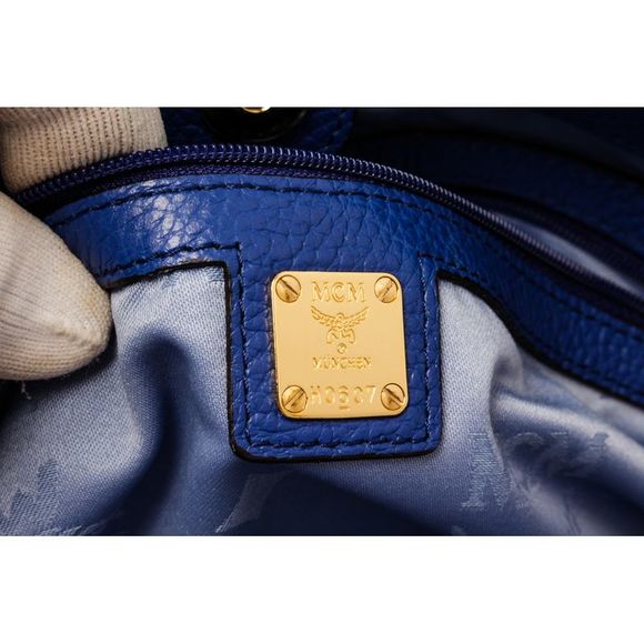 MCM Blue Leather Chain Shoulder Bag - Picture 6 of 8